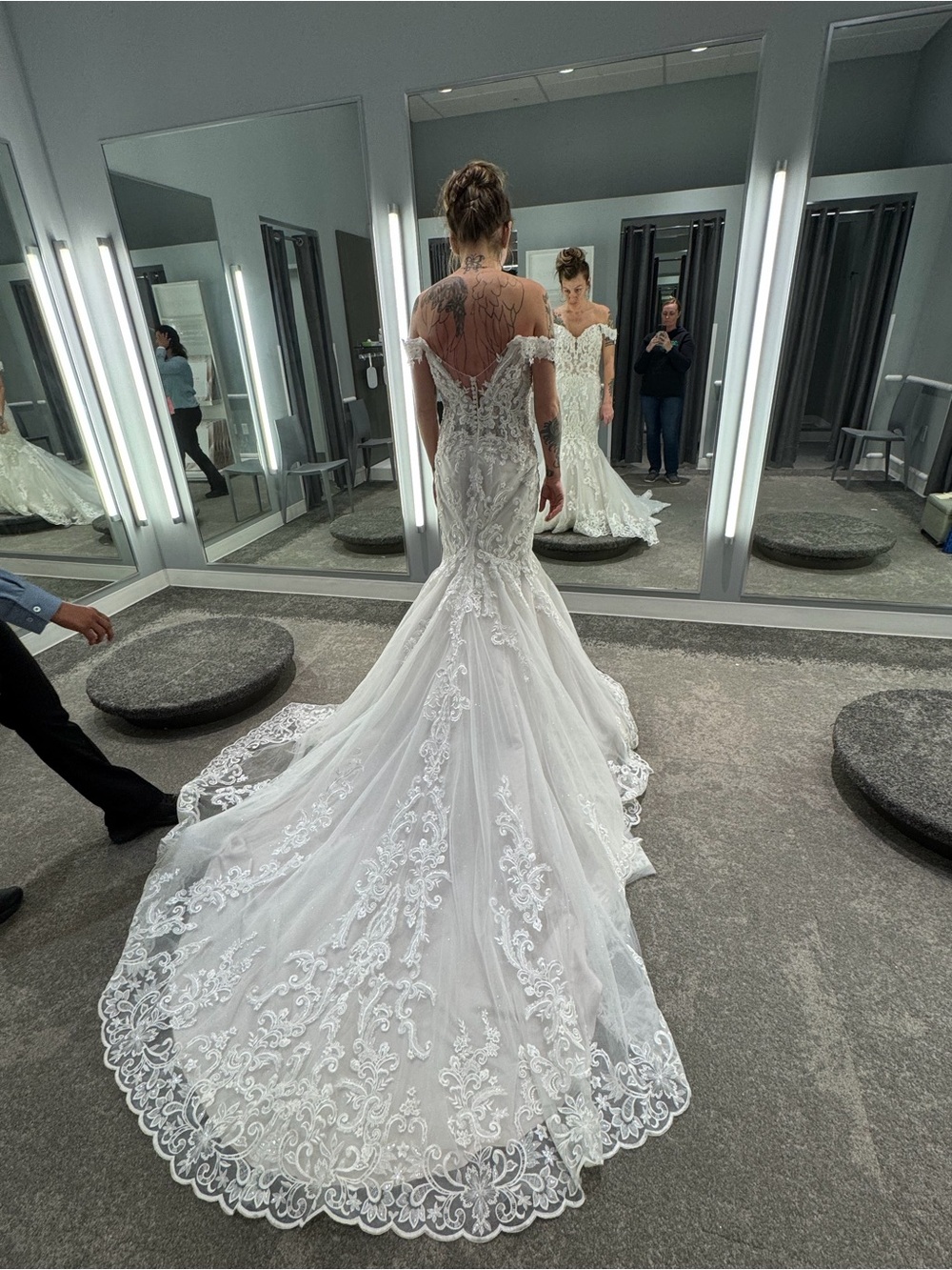 Elegant White Lace Bridal Gown with Chapel Train